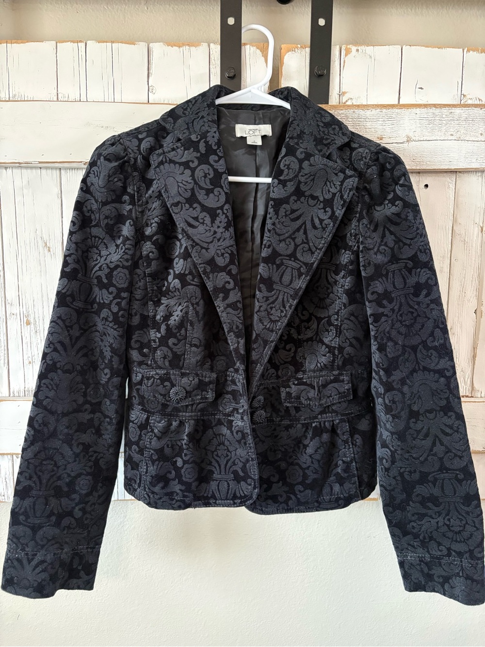 LOFT Black Damask Velvet Blazer